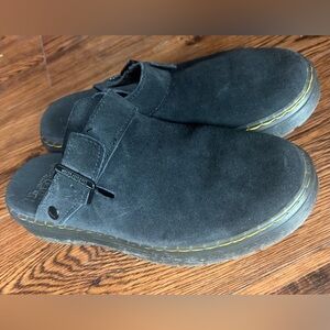 Dr. Martens Black Suede Slip-On with Yellow Stitching